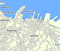 Map showing the central area section which covers the area of downtown Auckland bounded by the motorway network, Stanley Street in Parnell and the waterfront.