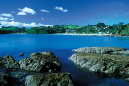 Image of rocks and a bay in the gulf islands.