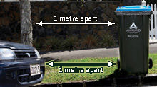 Image showing bins 1 metre away from obstructions such as vehicles and trees.