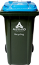 Image of a blue-lidded recycling wheelie bin