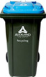 Blue-lidded recycling wheelie bin